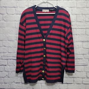 VTG Bechamel Striped Cardigan Sweater Size XL Gold Buttons Academia Preppy Retro